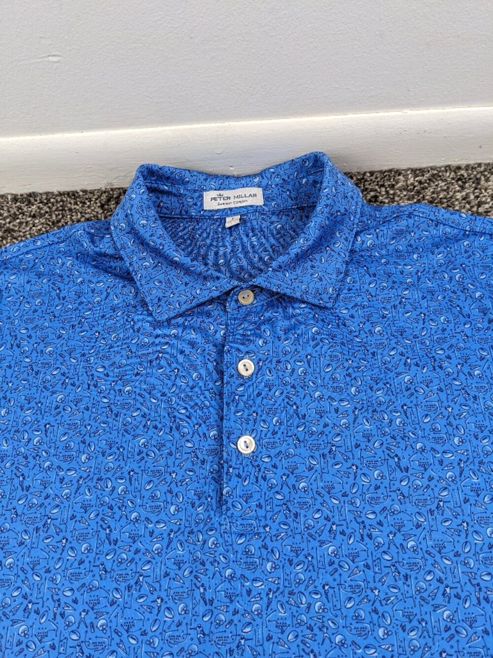 2022 Peter Millar Summer Comfort Polo Shirt Game Day Football Blue Mens Large